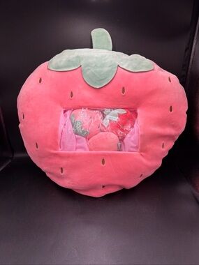 REFAHB Strawberry Throw Pillow with Removable Mini Plush Strawberries